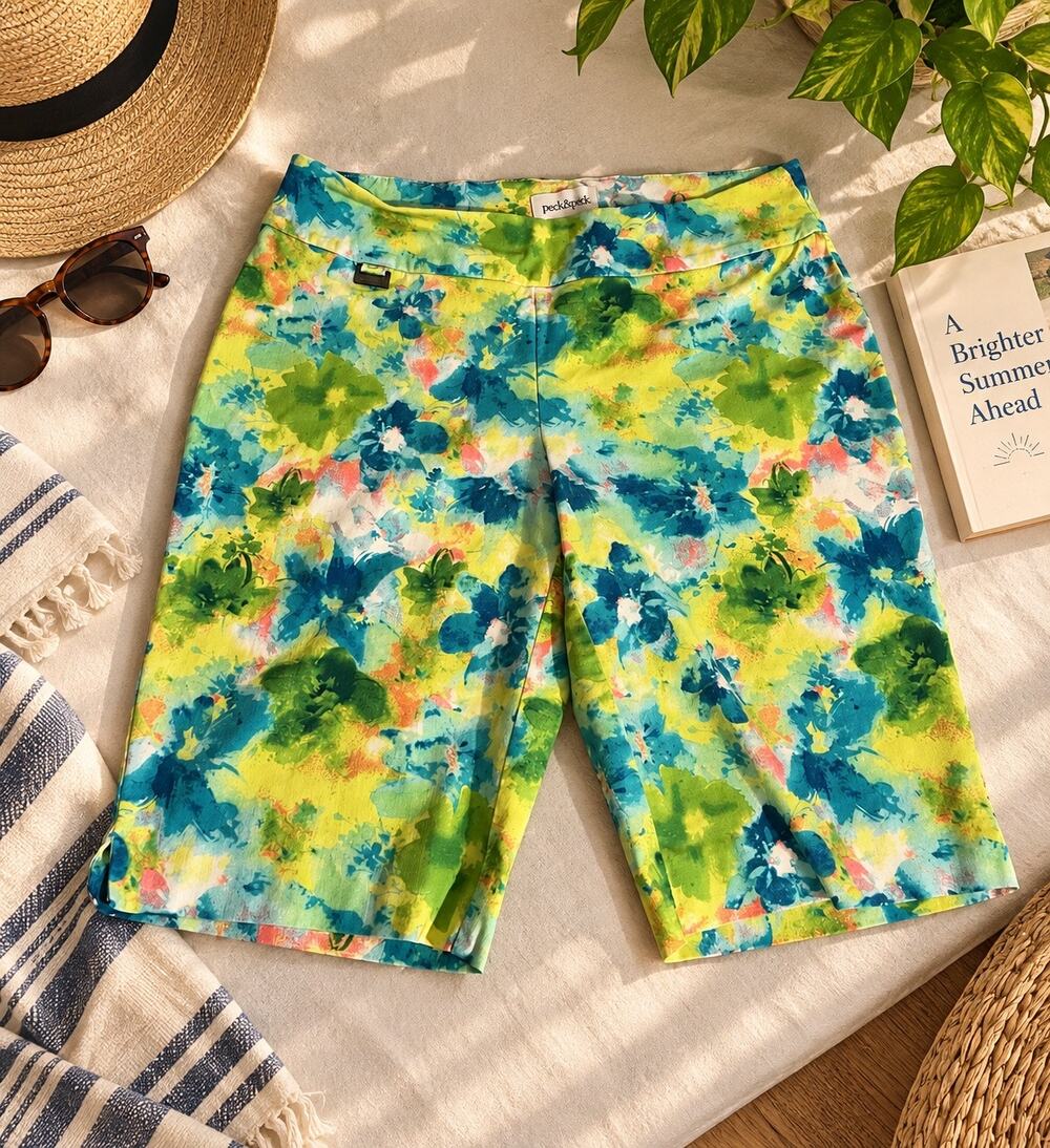 Peck & Peck Women’s Size 12 Floral Bermuda Shorts Stretch Colorful Resort